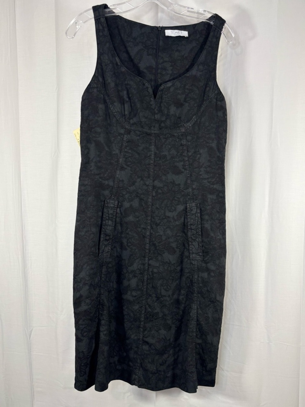 NWT TONET Black Sleeveless Linen & Cotton Jacquard Sheath Dress Size 4